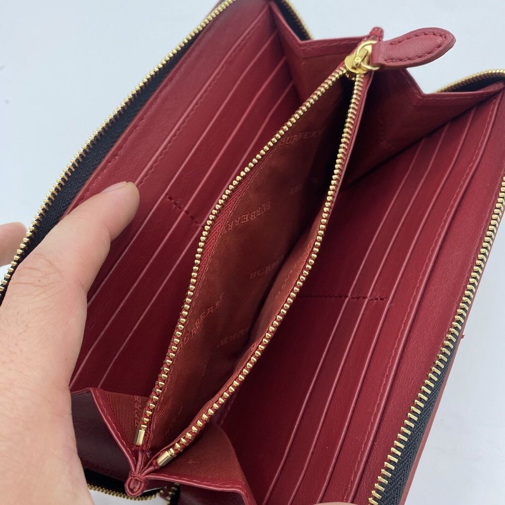 Burberry Elmore Wallet Clutch Purse Zip Around Haymarket House Check Nova Red - Picture 8 of 16